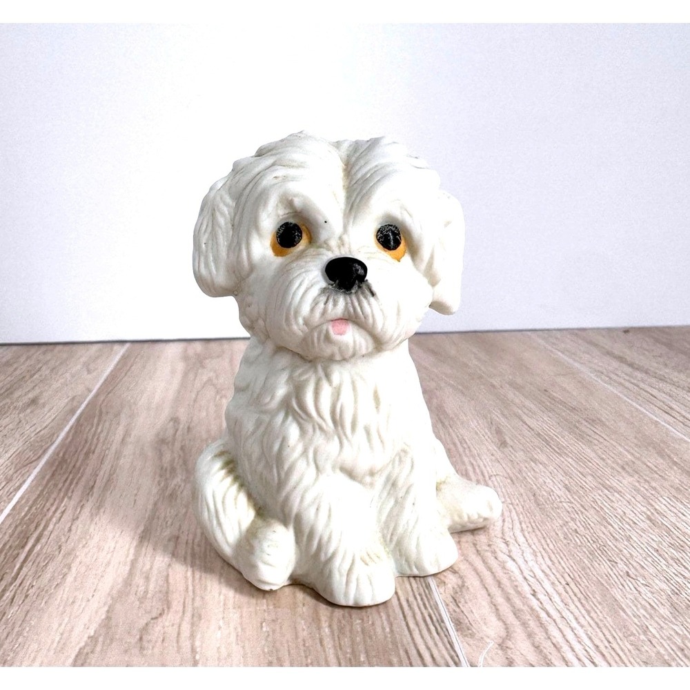 Homeco White Puppy Dog Figurine Vintage Small Ceramic Dog 3 Inch Decor